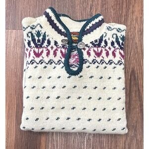 Vintage Alps Fine Women's Apparel Sweater with a buttoned henley neck 70% Wool